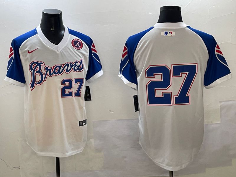 Men Atlanta Braves #27 No Name White Throwback Game 2025 Nike MLB Jersey style 2